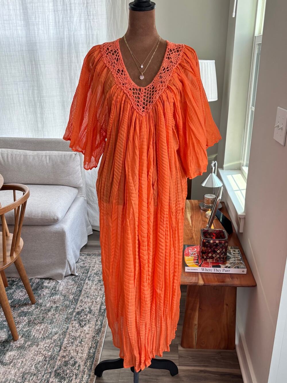 90s Vintage Liz Banks Pink Label Palm Springs Gauzy Summer Mumu Dress One Size